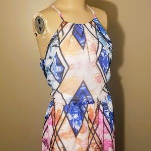 Lily Rose Halter Style Abstract Maxi Dress Sz Sm